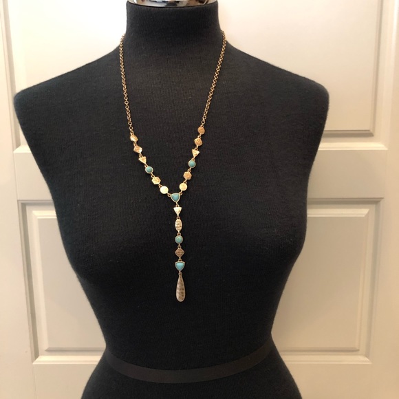 Cute turquoise- gold Necklace - Picture 1 of 8
